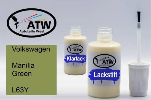 Volkswagen, Manilla Green, L63Y: 20ml Lackstift + 20ml Klarlack - Set, von ATW Autoteile West.